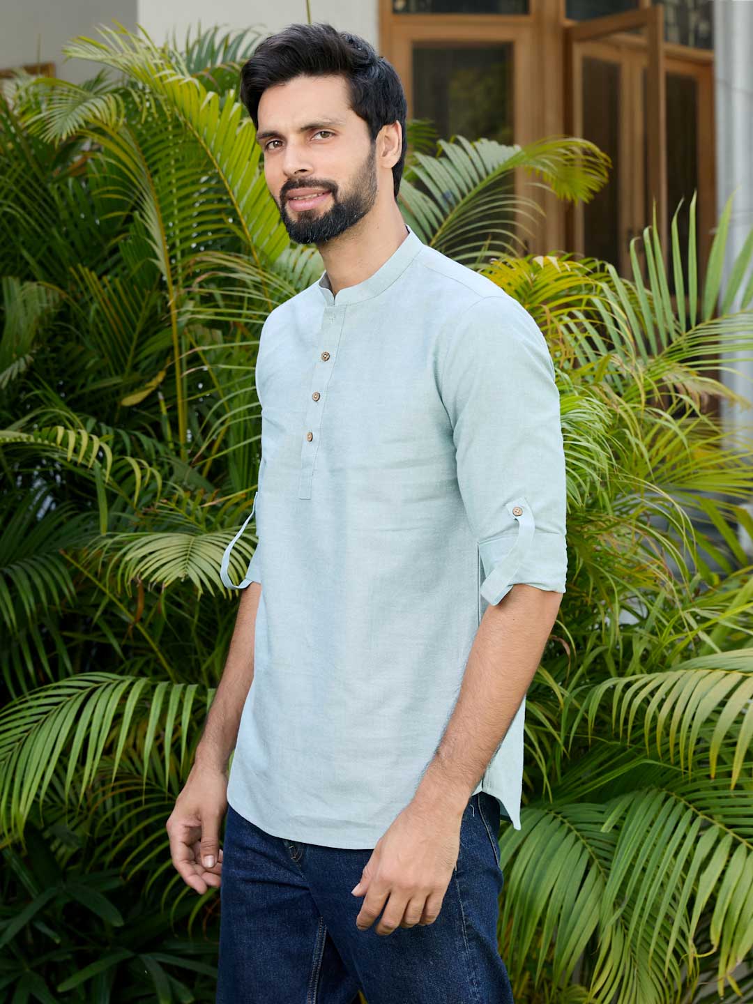 Green Solid cotton Short Kurta