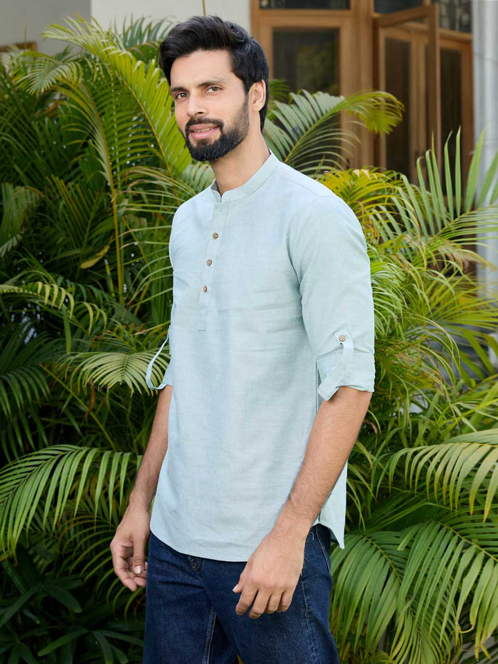 Green Solid cotton Short Kurta