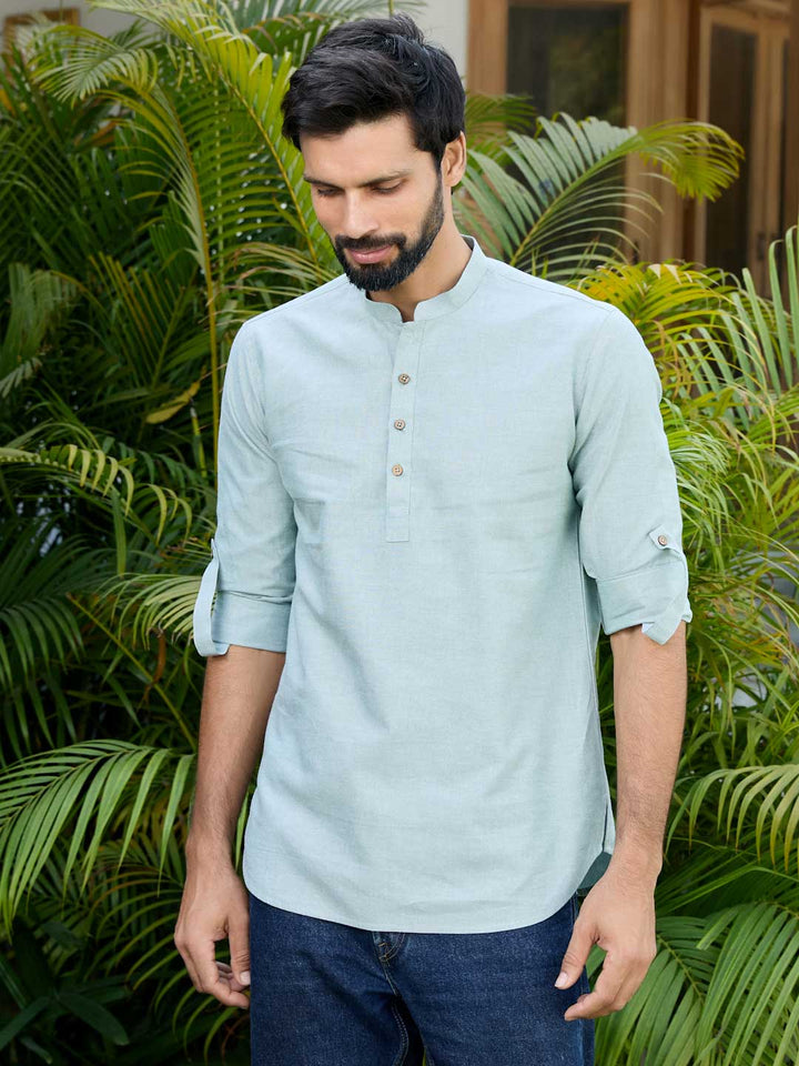 Green Solid cotton Short Kurta