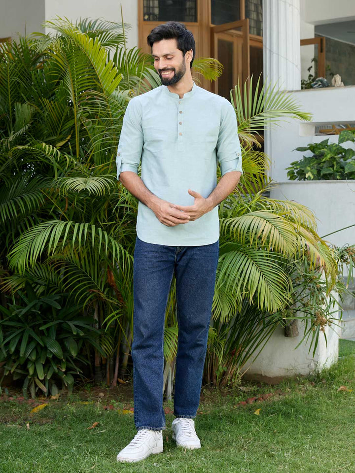 Green Solid cotton Short Kurta