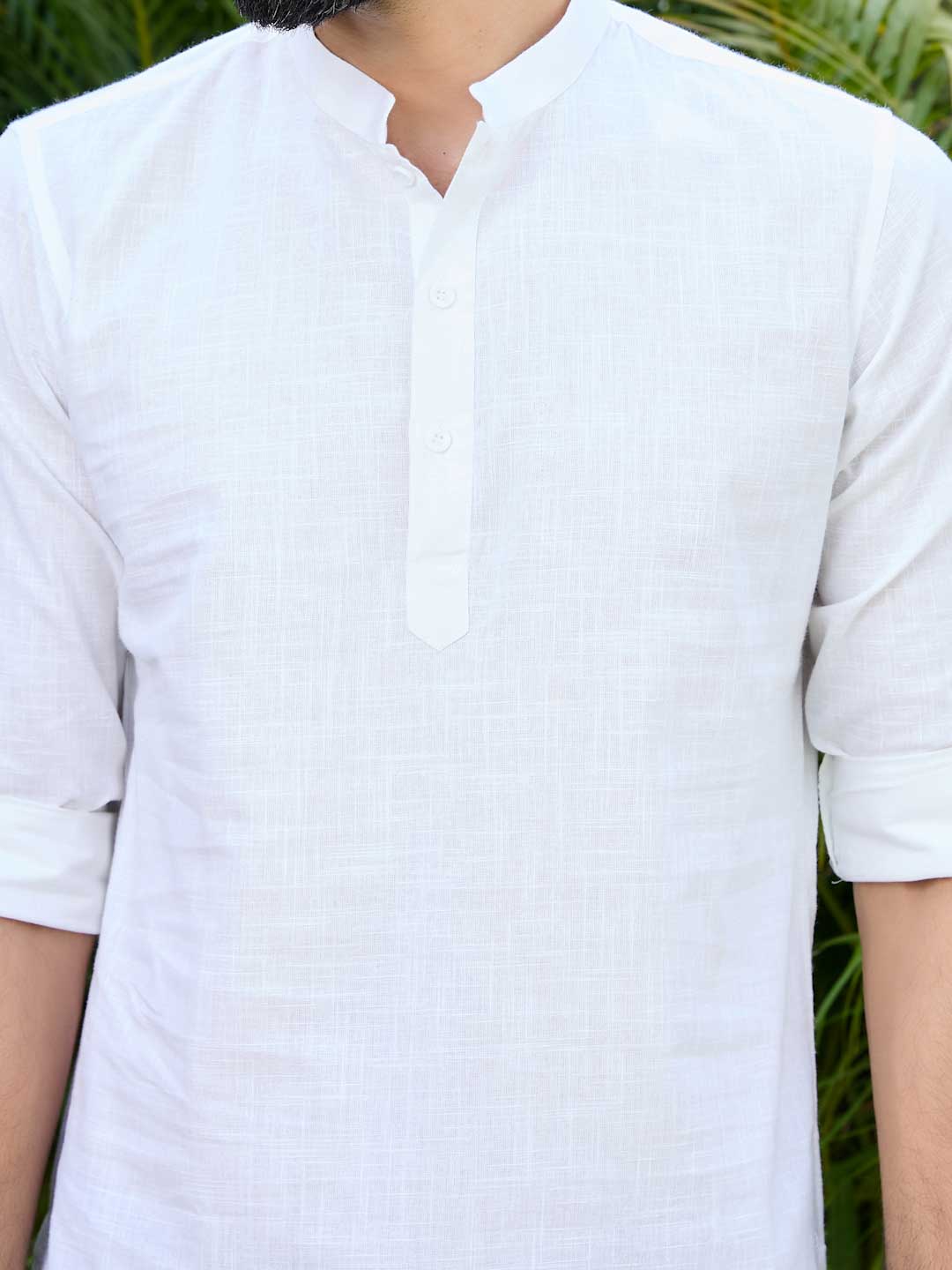 Men White Pure Cotton Slub Short Kurta
