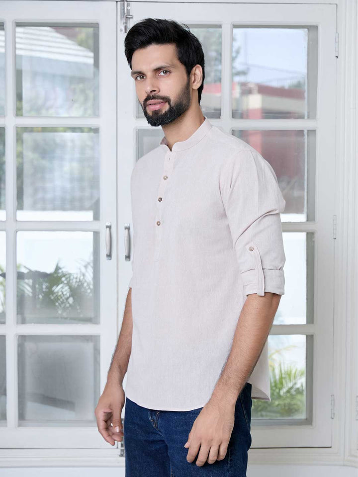 Men Beige Pure Cotton Short Kurta