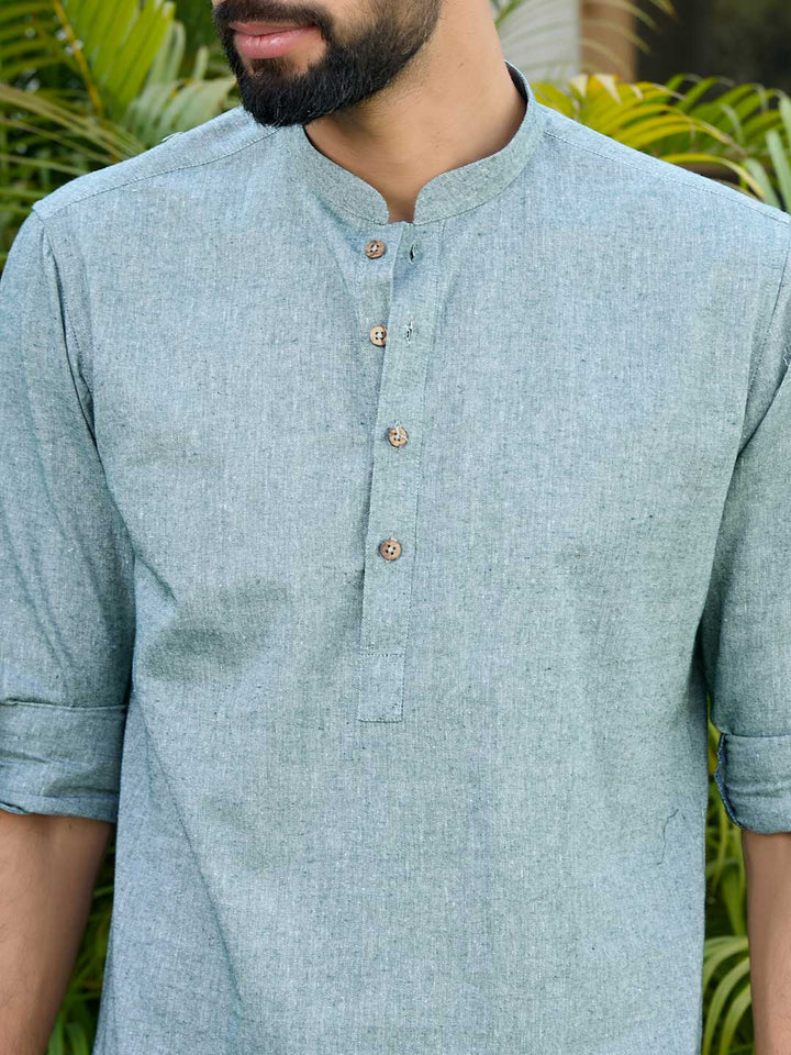 Men Green Pure Cotton Short Kurta