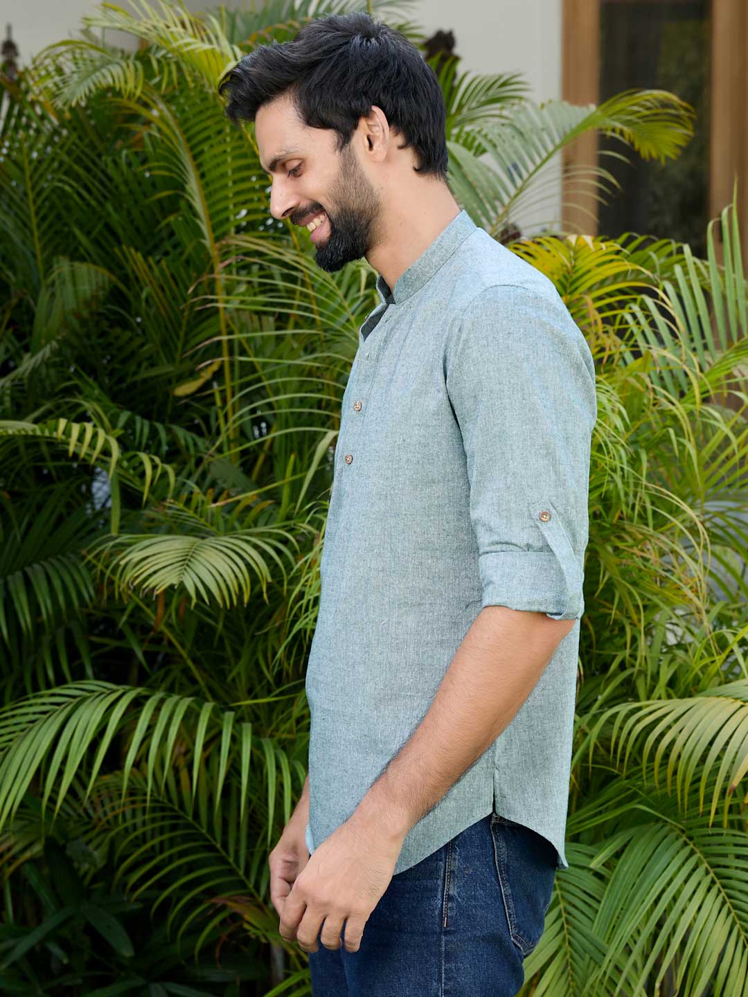 Men Green Pure Cotton Short Kurta