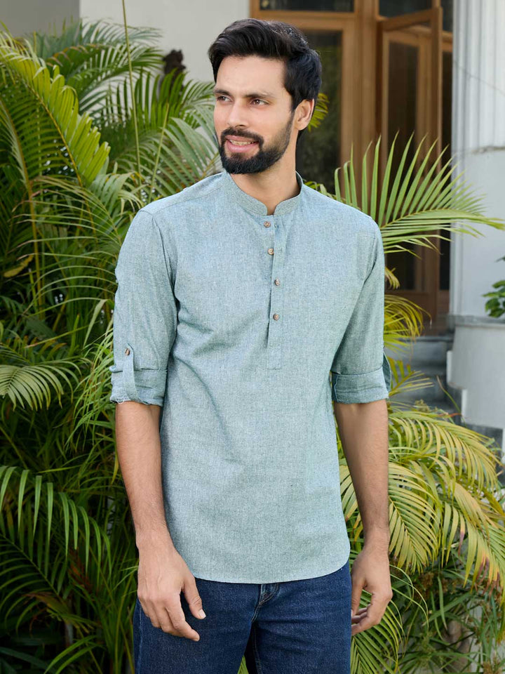 Men Green Pure Cotton Short Kurta