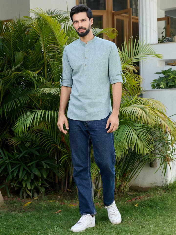 Men Green Pure Cotton Short Kurta