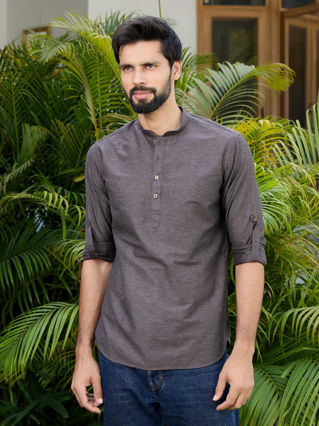 Brown Deluxe Cotton Short Kurta