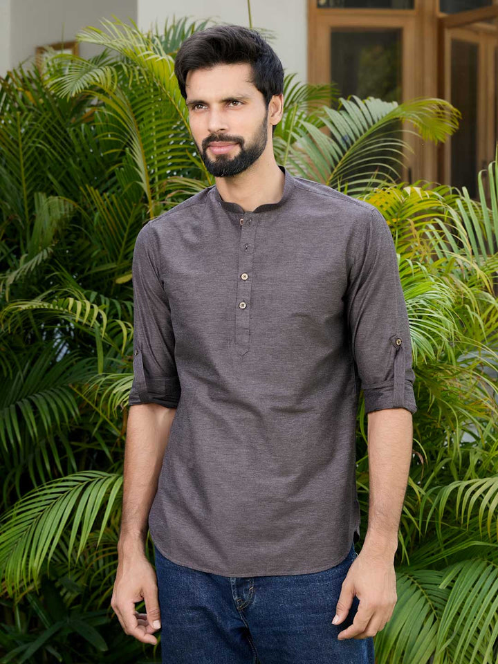 Brown Deluxe Cotton Short Kurta