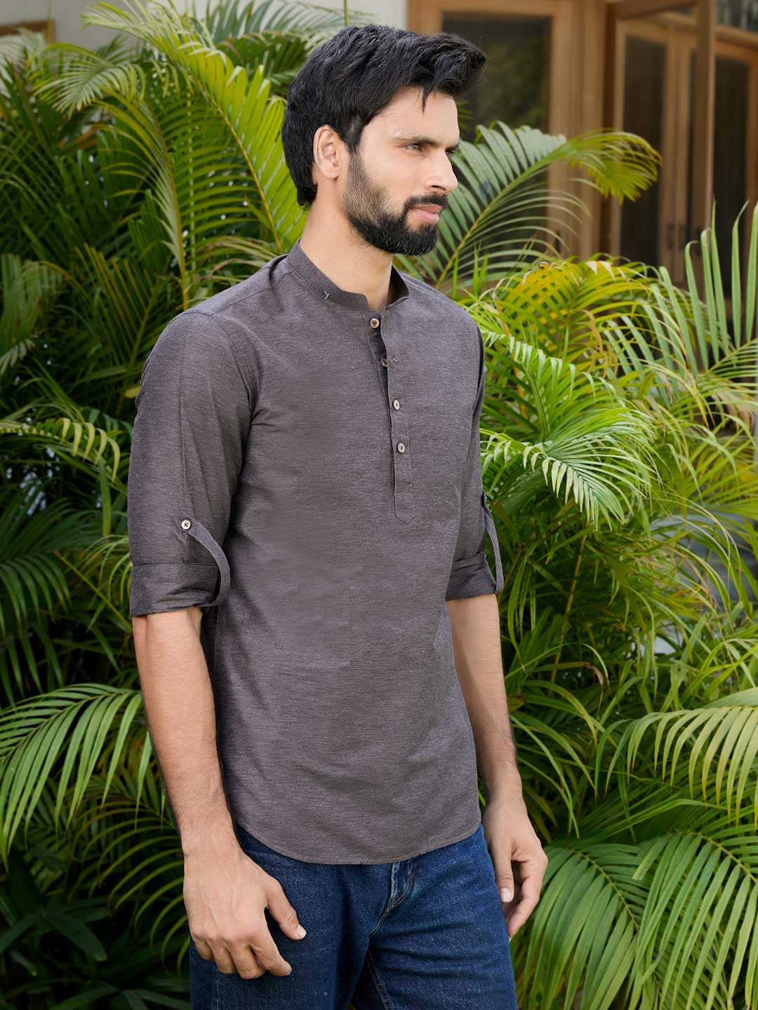 Brown Deluxe Cotton Short Kurta