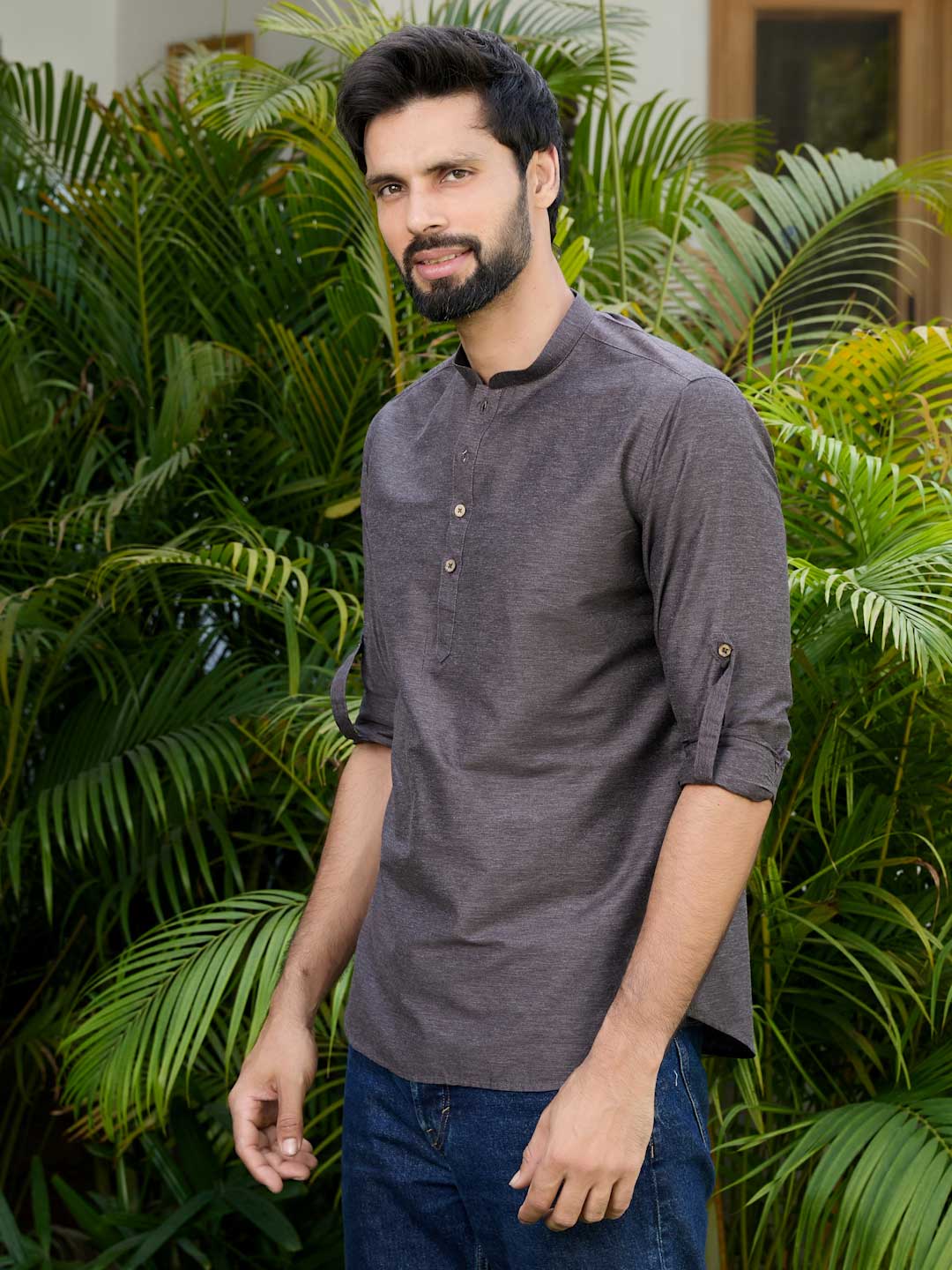 Brown Deluxe Cotton Short Kurta