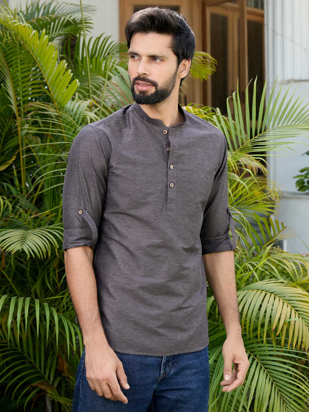 Brown Deluxe Cotton Short Kurta