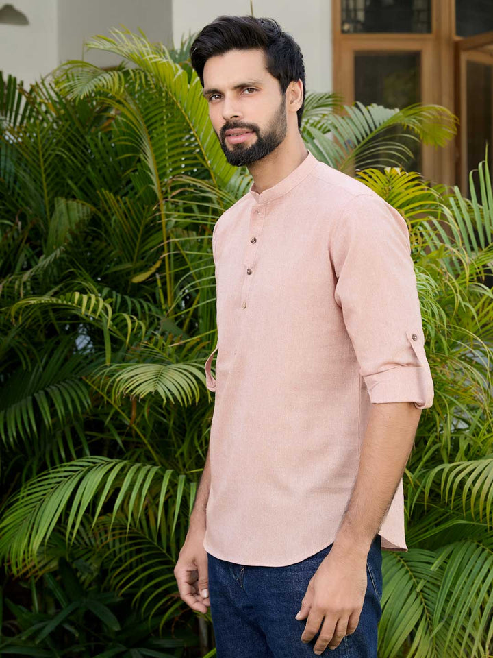 Men Light Brown Pure Cotton Short Kurta