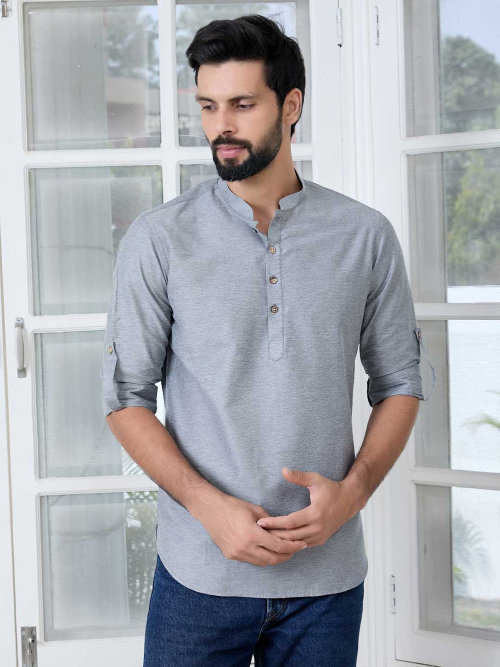 Gray Deluxe Cotton Short Kurta – Gray