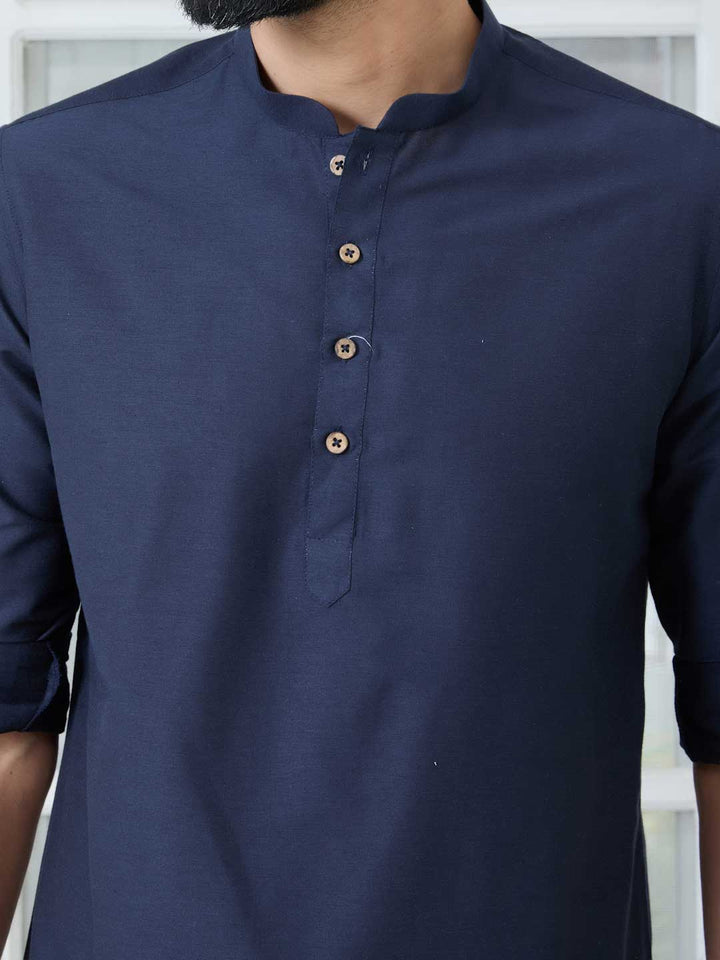 Navy Deluxe Cotton Short Kurta – Blue