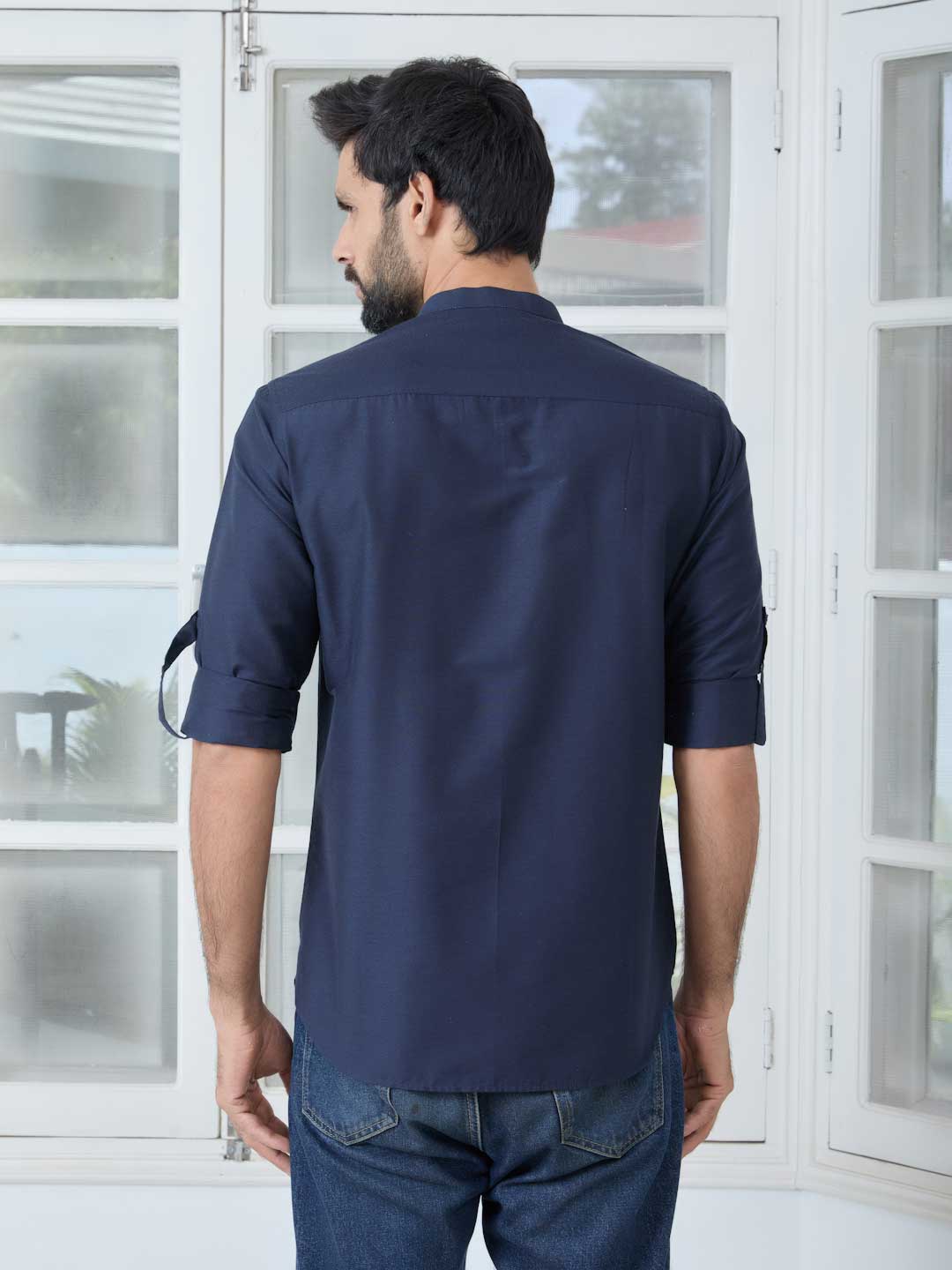 Navy Deluxe Cotton Short Kurta – Blue