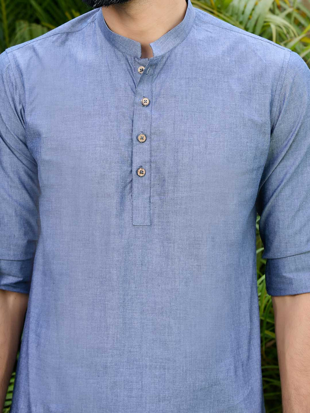 Dark Blue Solid Cotton Short Kurta – Blue