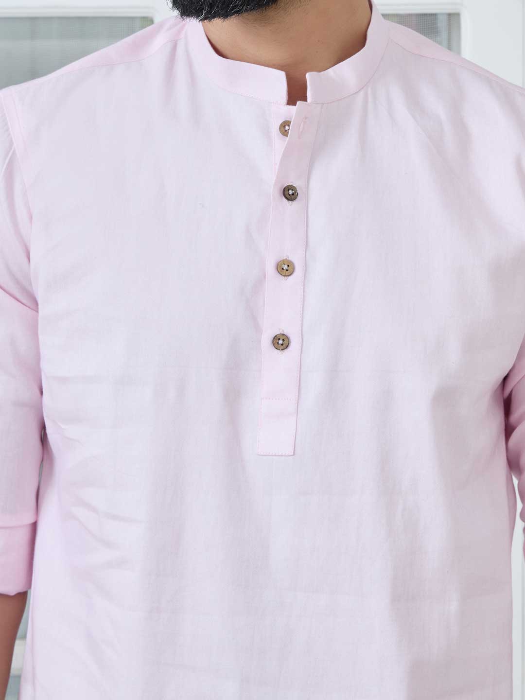 Pink Solid Cotton Short Kurta