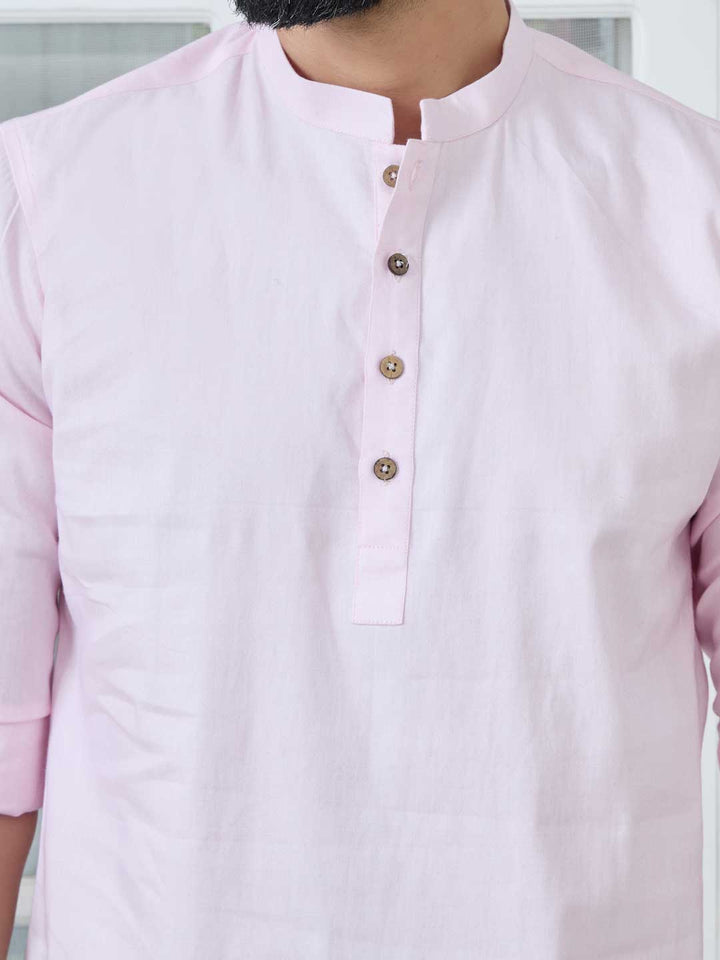 Pink Solid Cotton Short Kurta