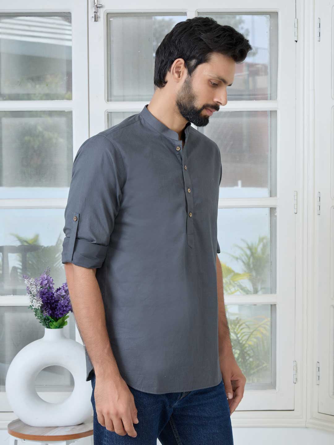 Polo Shirt Dark Grey Slim Fit Shirt Dark Gray Solid Cotton Short Kurta See Designs Polo Shirt Dark Grey Slim Fit Shirt Dark Gray Solid Cotton Short Kurta See Designs
