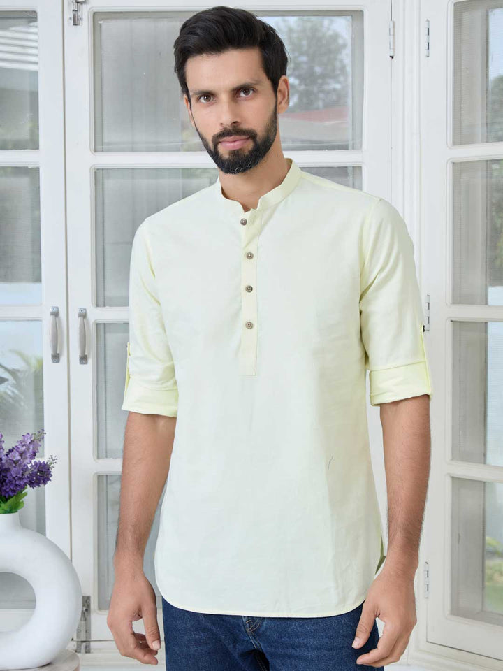 Lime Solid cotton Short Kurta