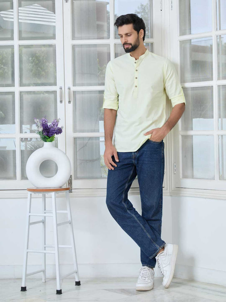 Lime Solid cotton Short Kurta