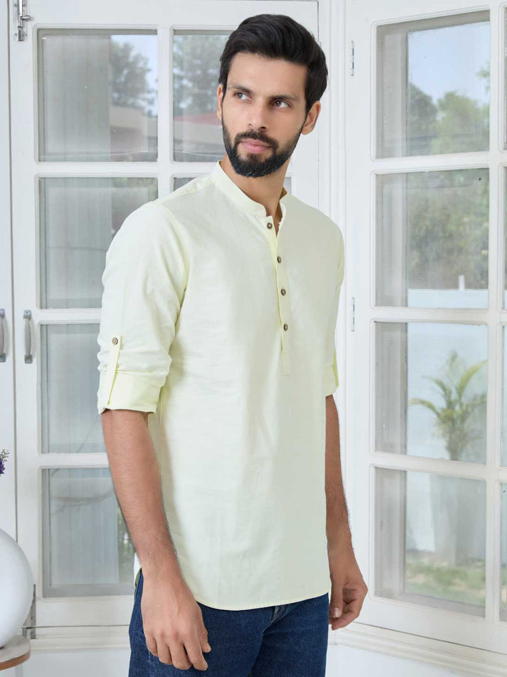 Lime Solid cotton Short Kurta