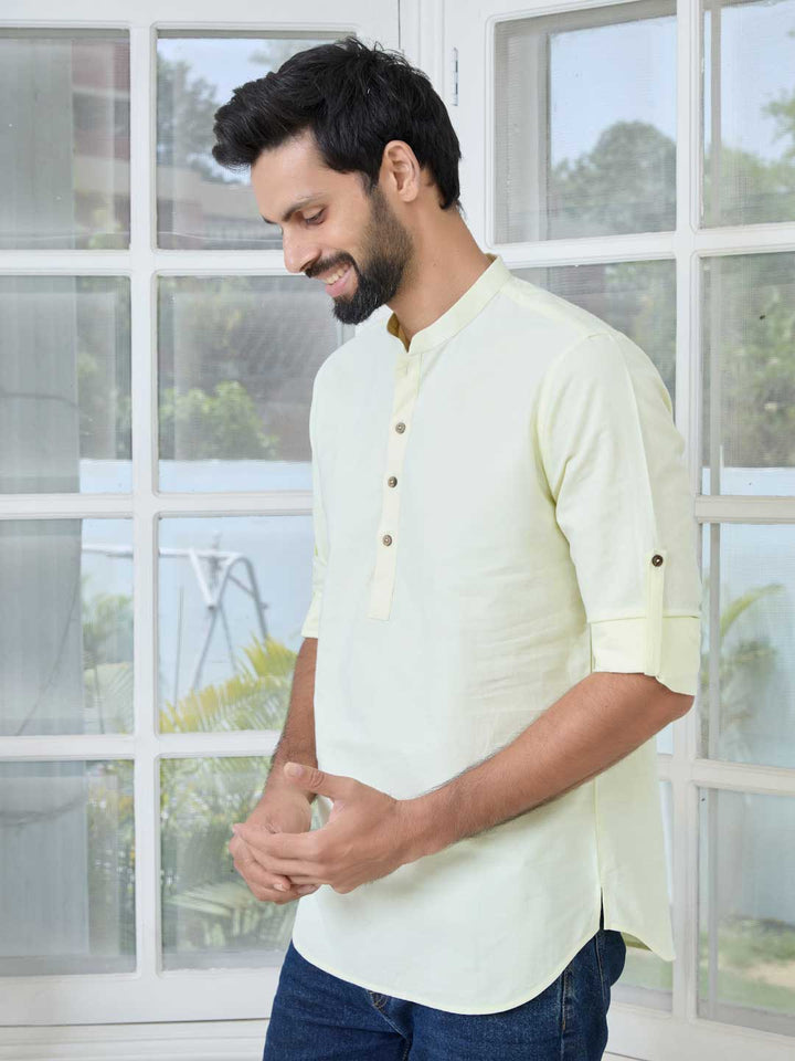 Lime Solid cotton Short Kurta