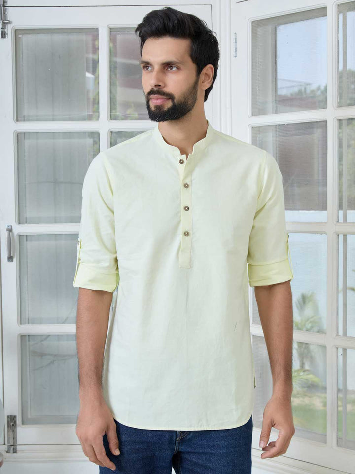 Lime Solid cotton Short Kurta