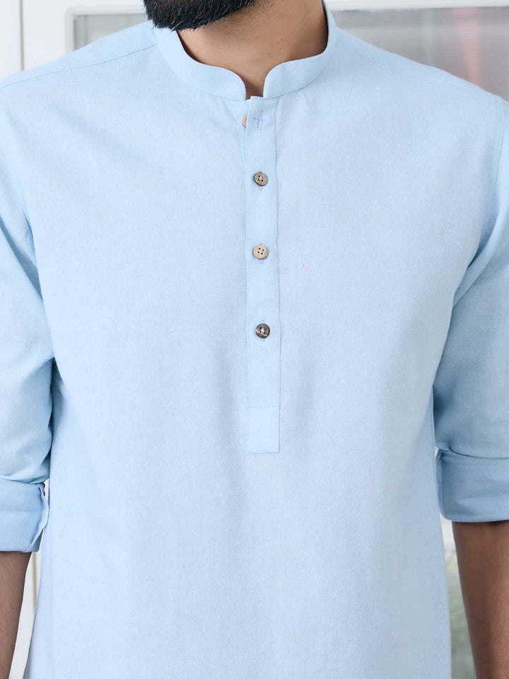 Light Blue Solid Cotton Short Kurta
