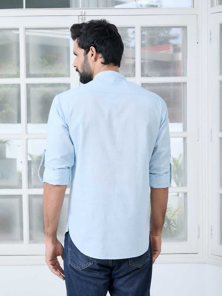 Light Blue Solid Cotton Short Kurta