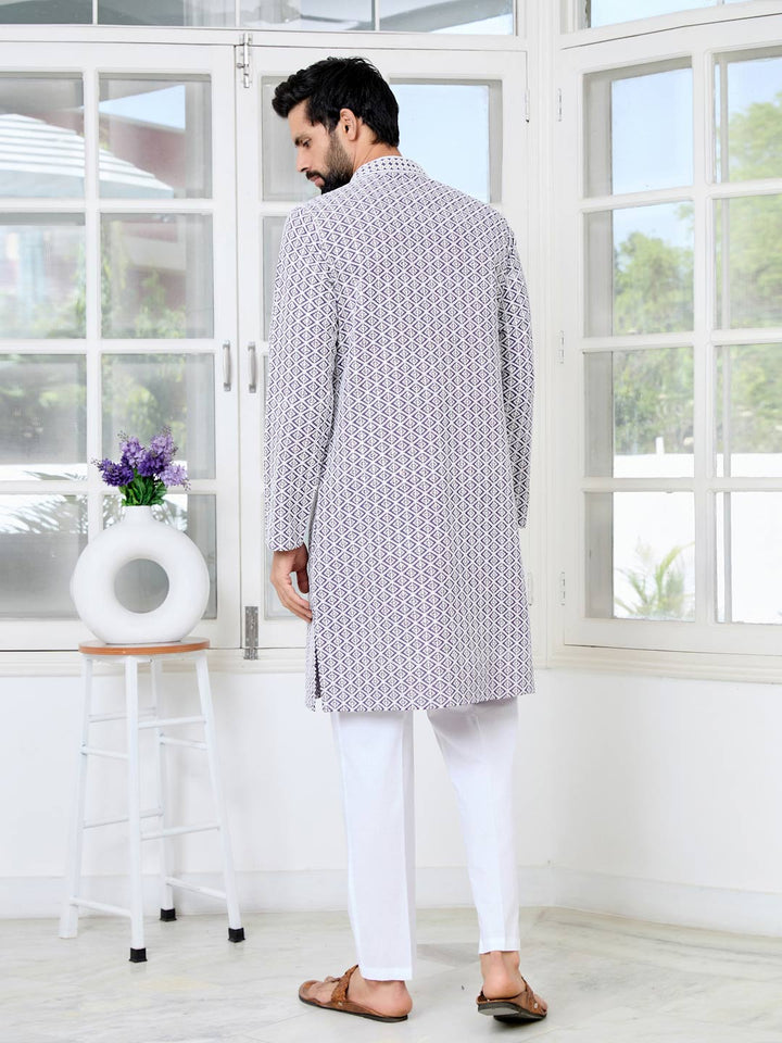 Purple Thread Embroidered and Sequinned Rayon Straight Kurta