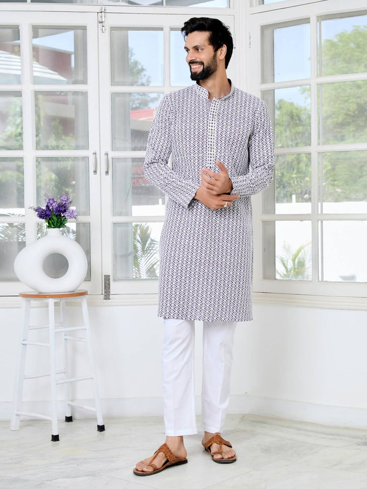 Purple Thread Embroidered and Sequinned Rayon Straight Kurta with Pyjama