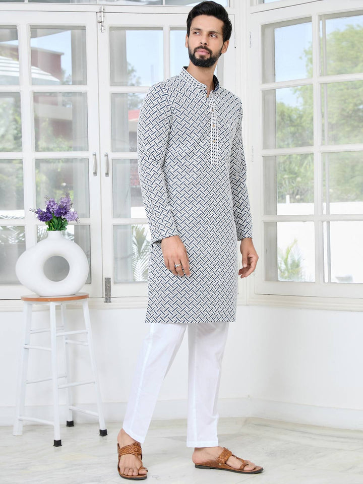 Dark Gray Thread Embroidered and Sequinned Rayon Straight Kurta