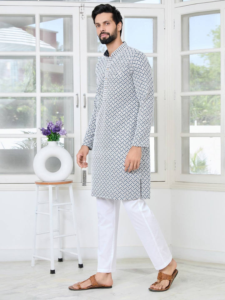 Dark Gray Thread Embroidered and Sequinned Rayon Straight Kurta