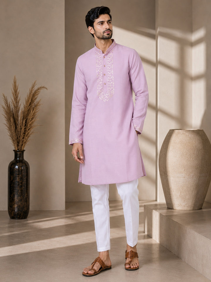 Chanderi Straight Kurta with Pyjama with Yoke Design