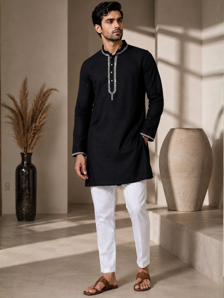 Chanderi Straight Kurta with Pyjama with Yoke Design