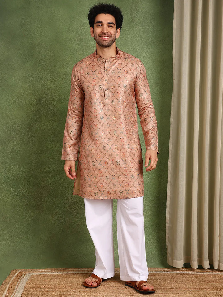 Men Pink Chanderi Silk Kurta