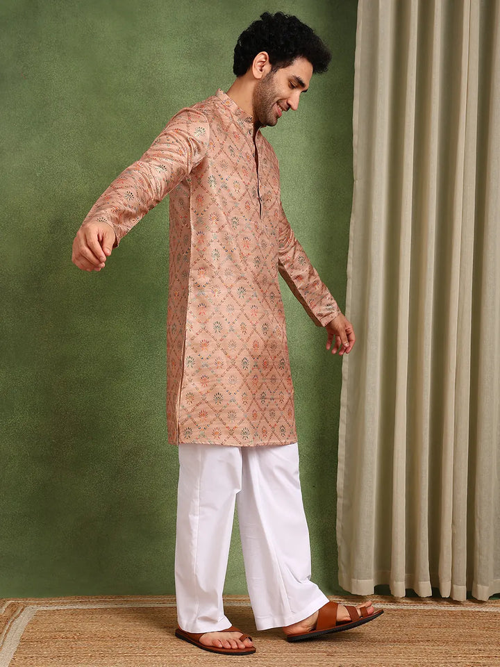 Men Pink Chanderi Silk Kurta