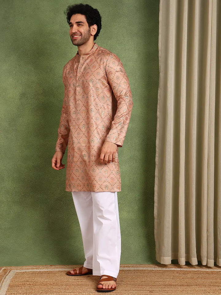 Men Pink Chanderi Silk Kurta