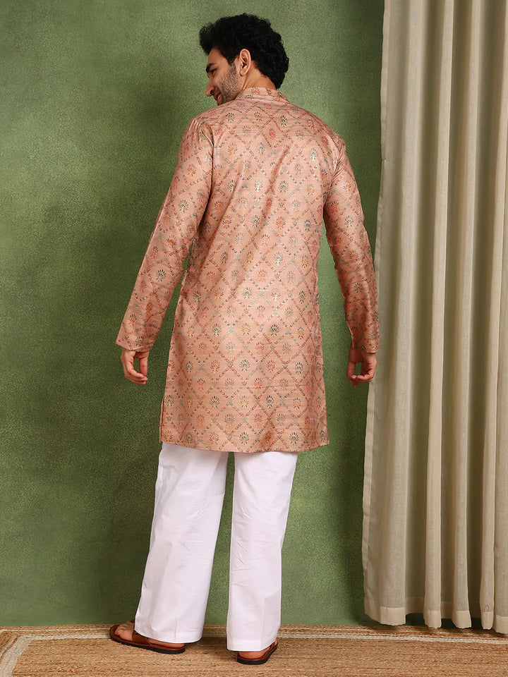 Men Pink Chanderi Silk Kurta