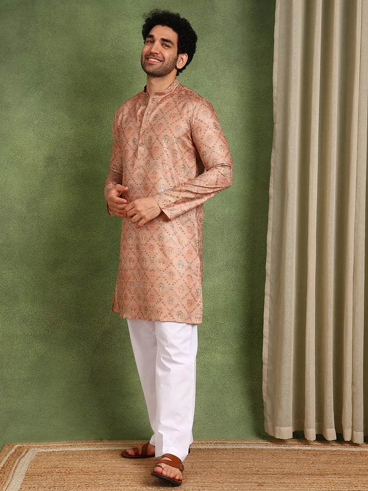 Men Pink Chanderi Silk Kurta