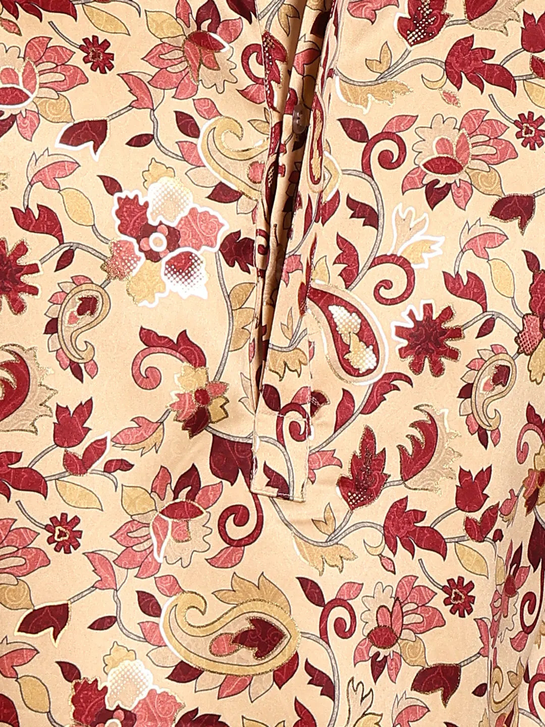Men Beige Floral Printed Floral Satin Kurta