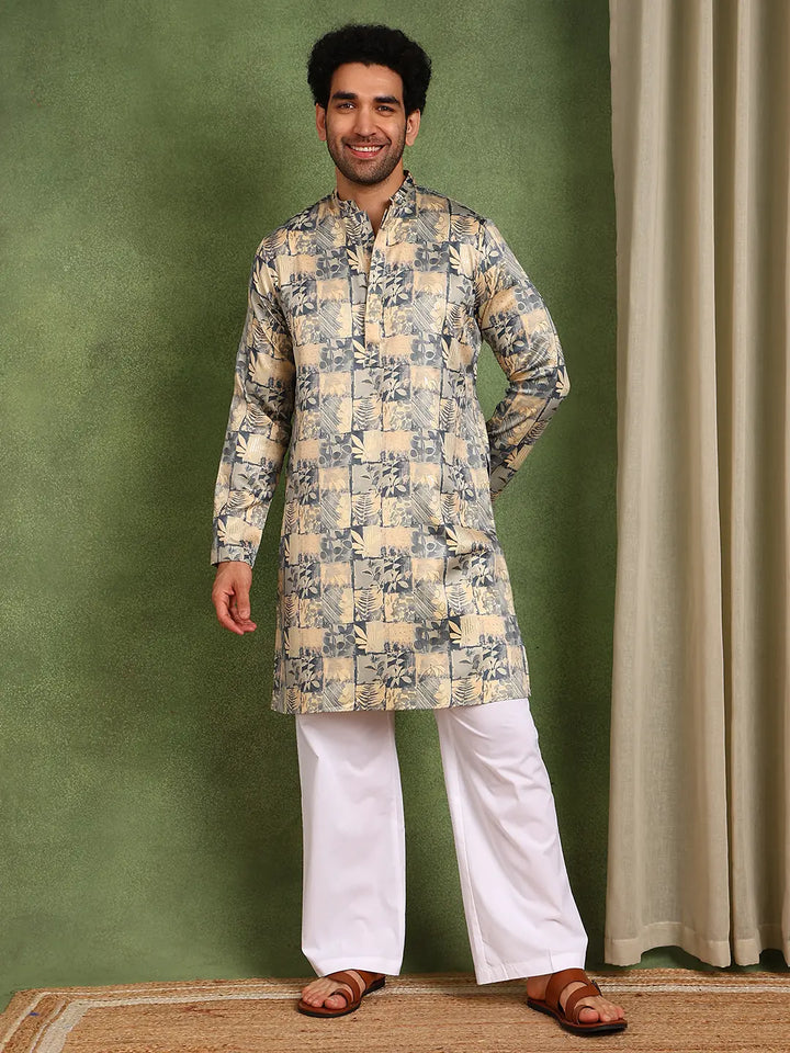 Men Printed Satin Kurta