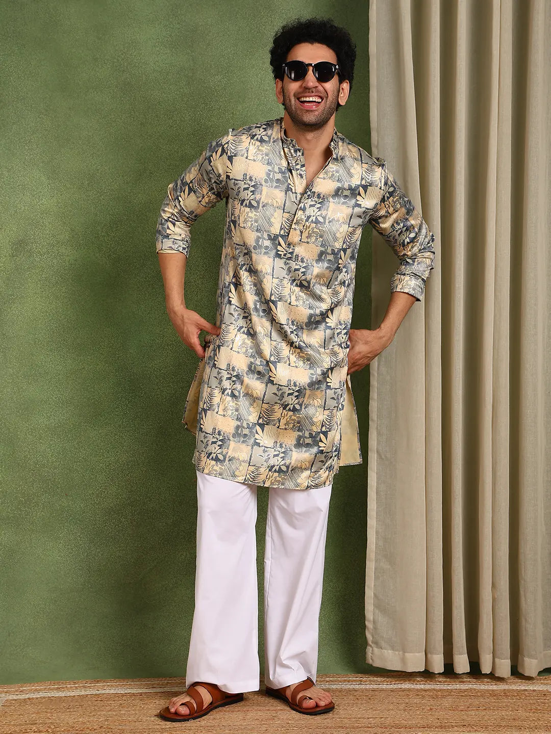 Men Printed Satin Kurta