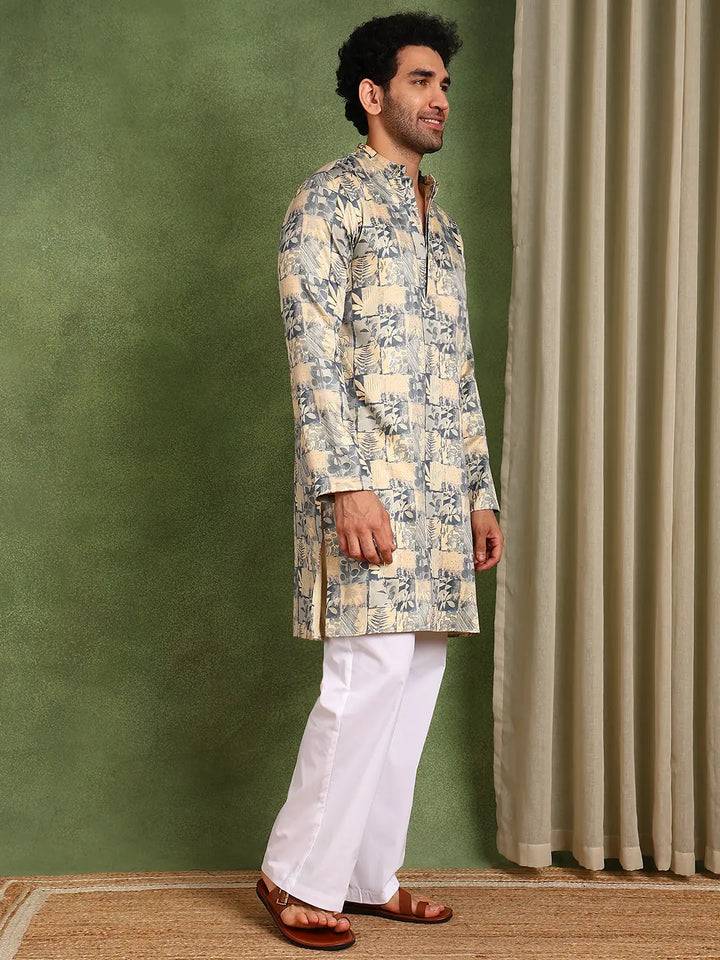 Men Printed Satin Kurta