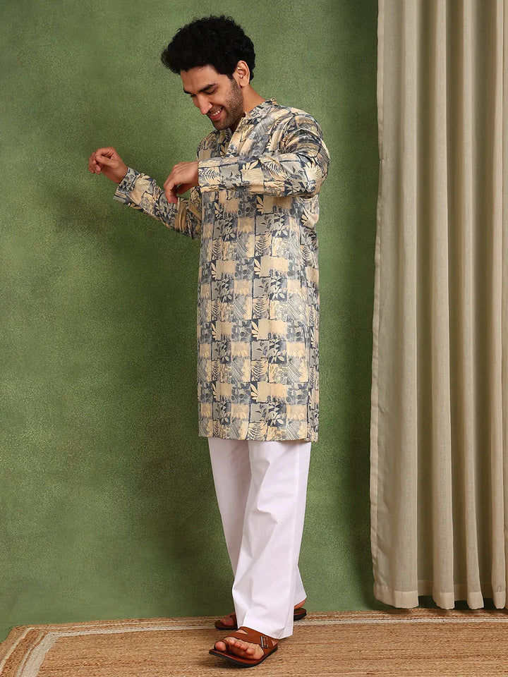 Men Printed Satin Kurta