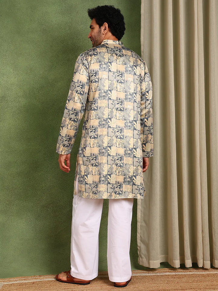Men Printed Satin Kurta