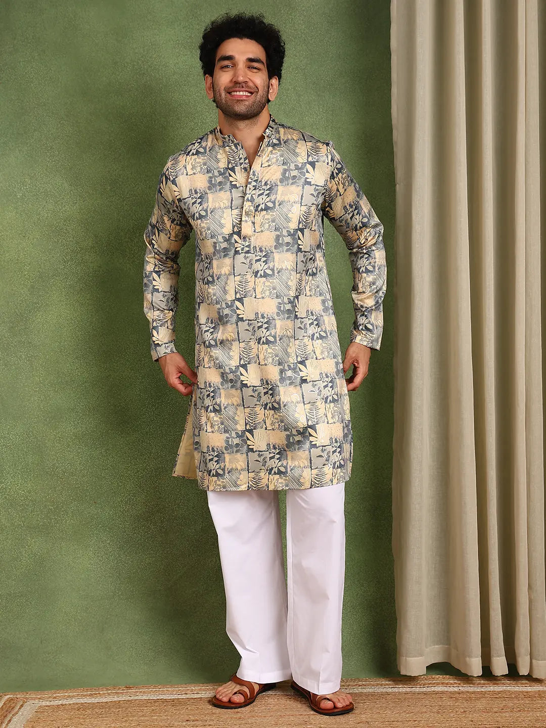 Men Printed Satin Kurta
