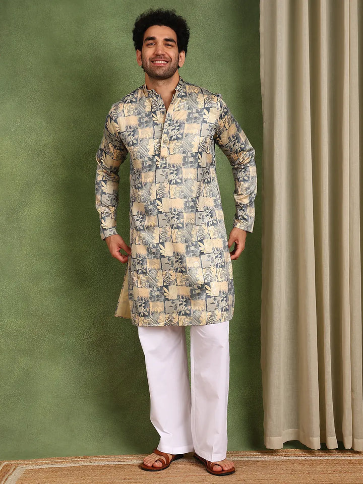 Men Printed Satin Kurta