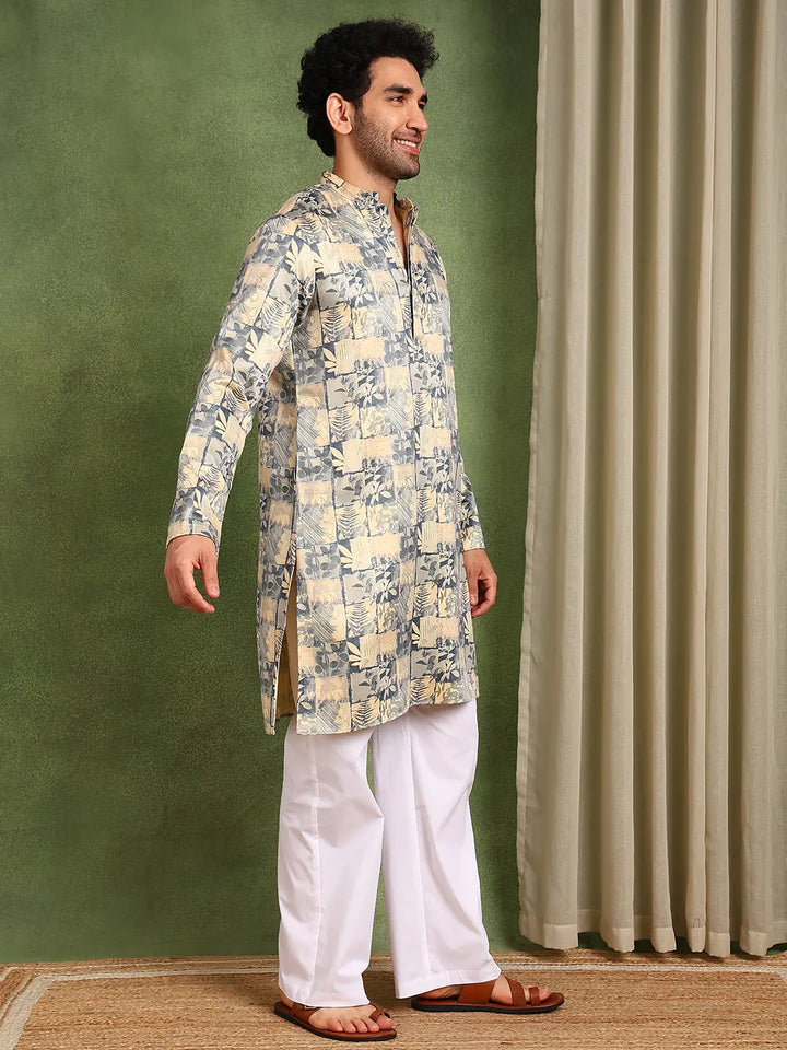 Men Printed Satin Kurta